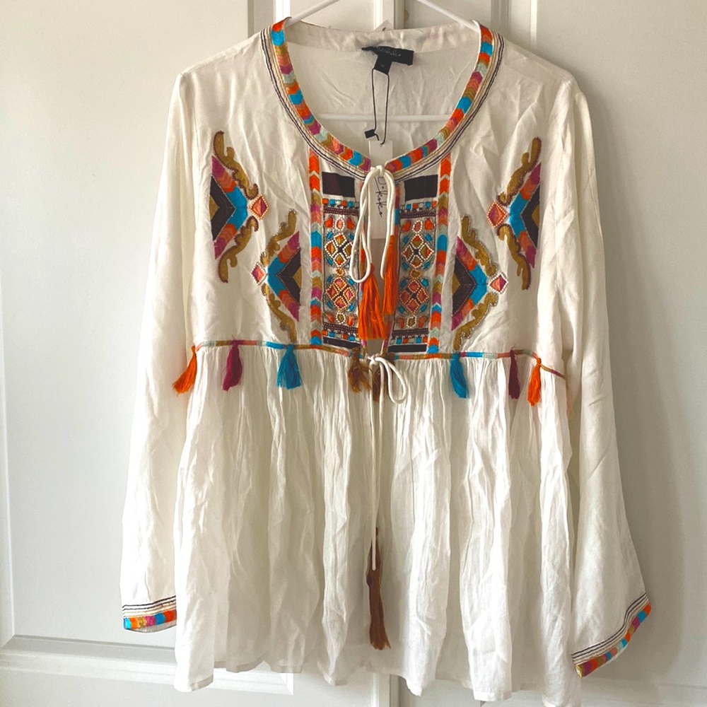 NWT RD & Koko Tribal Embroidered Peasant Top Jacket Topper XL